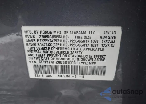 2014 Honda Pilot Lx from USA, damaged, VIN 5FNYF4H20EB010051